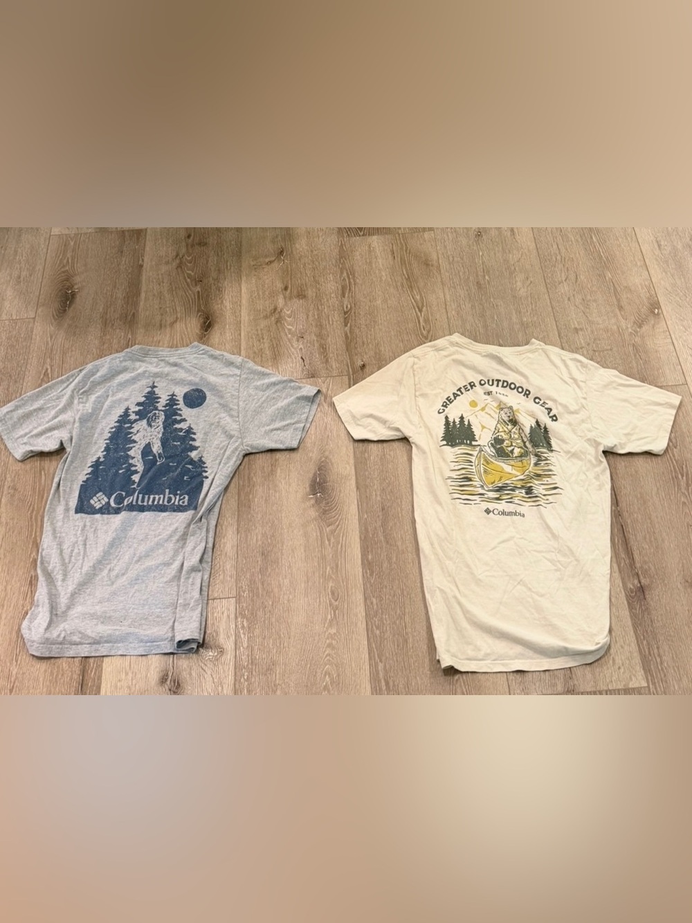 Columbia Cream Tee with Green & Yellow Outdoor Canoe Graphic